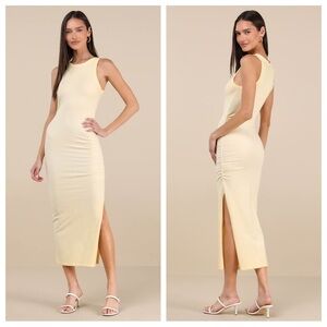 Lulus Lavina Light Yellow Jersey Knit Bodycon Midi Dress